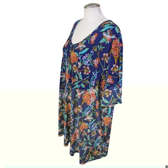 Ulla Popken Womens Tunic Top Plus 36/38 Navy Blue Floral Short Sleeve Pockets - Picture 4 of 6